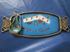 Jewish Tray And Dish Painted Metal 16"  2 Pcs 