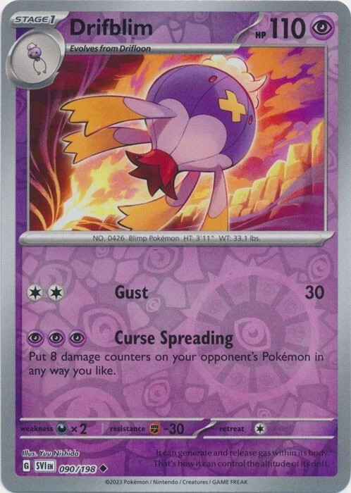 POKEMON SCARLET & VIOLET BASE REVERSE HOLO DRIFBLIM 090/198 PACK FRESH