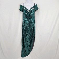 Vintage Oleg Cassini Gown Emerald Green Sequin Size 5/6 Prom Dress Off Shoulder