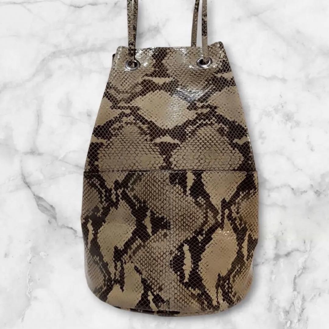 Marco Masi Python Pattern Drawstring Bag Beige Le… - image 1
