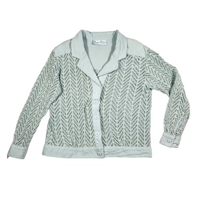 VTG Drapers & Damons Crochet Open Knit Jacket Blue Sz L Festival Rodeo Boho