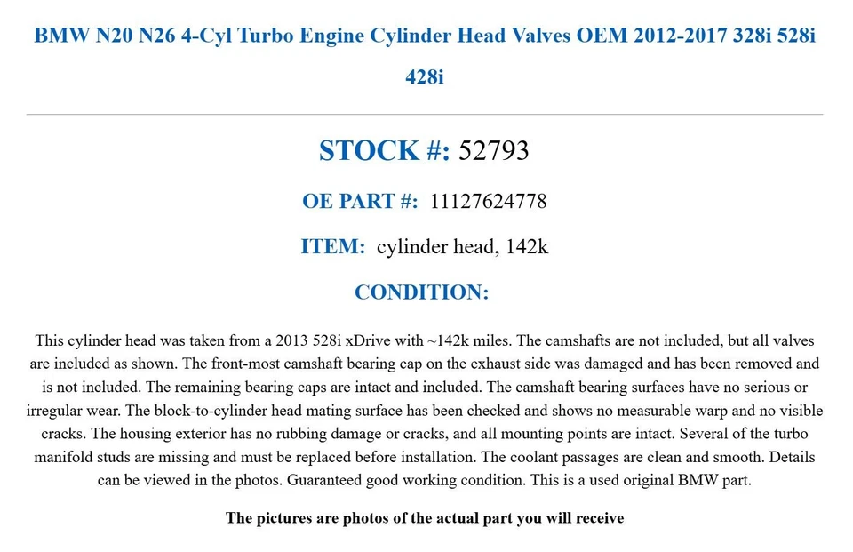 Válvulas de culata de motor turbo BMW N20 N26 4 cilindros OEM 2012-2017 328i 528i 428i Foto 2 de 4