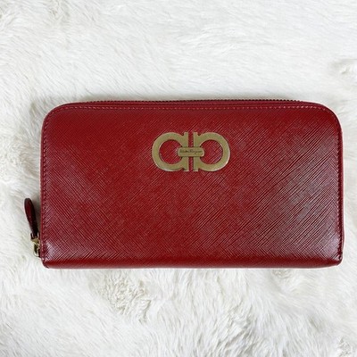 Salvatore Ferragamo Red Gancini Round Zipper Wallet 80cm