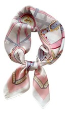 Pink Ivory Equestrian Silk-Style Square Scarf   Classic Bridle  Belt Print