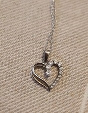 18  STERLING SILVER 925 OPEN HEART NECKLACE WITH Cubic Zirconias A49 