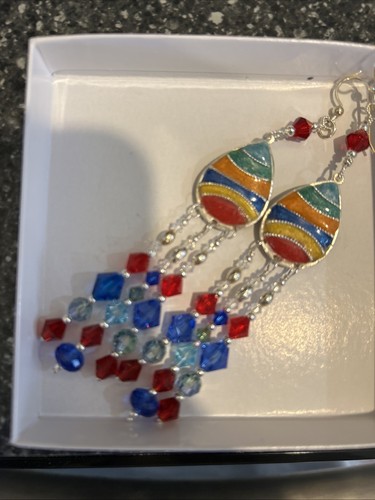 Dangle Easter Egg Earrings Sterling, Swarovski, Enamel-Handmade