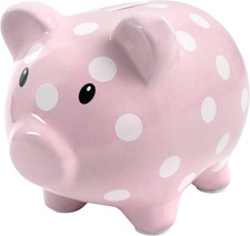 Large Ceramic Piggy Bank, pink Polka Dots, Ideal for Boys and Girls, Kids, Money