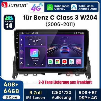 Per Mercedes Benz Classe C W204 4+64G Carplay Android14 9"Autoradio GPS Navi DAB