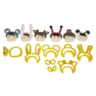 3D Set 6 Faces Me Too Puppen Ausstecher Stempel Fondant Torte Geburtstag Keks