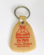 Vintage Ruidoso NM Big A Auto Parts Hollywood Car Parts Keychain Fob USA
