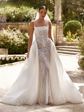 Detachable Train Beaded Mermaid Wedding Dresses Square Neck Straps Bridal Gowns