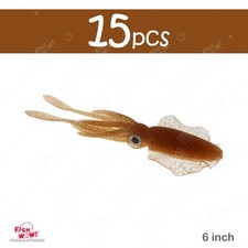 15pcs Fish WOW!® Root Beer 6" Fishing Chase Squid Skirt Real-like Octopus Brown