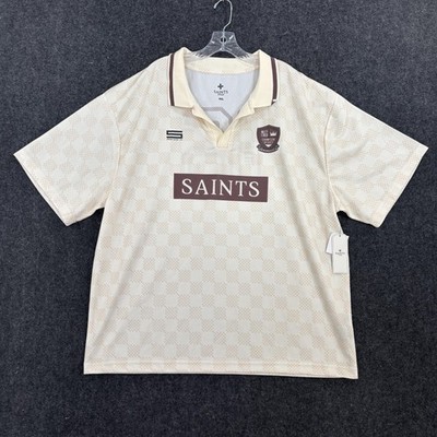 Saints Studio Polo Shirt Men's XXL Beige Check Champion Spirit #16 Soccer Jersey