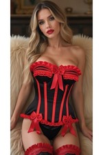 Top Drawer Black/Red Steel Boned Burlesque Corset