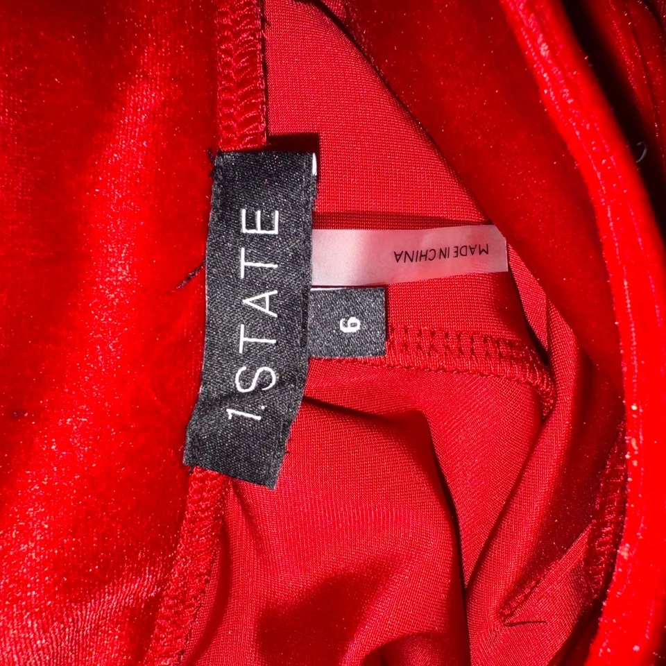 New 1. State Wide-Leg Pants Red Velour Elastic Waist Band High Rise Sz 6 - Image 4 of 4