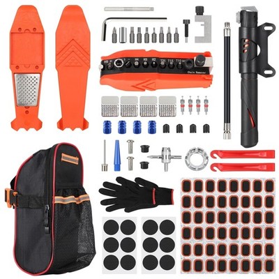 Fahrrad Repair Set 110 Teile Multitools Fahrradpumpe Reifenheber orange