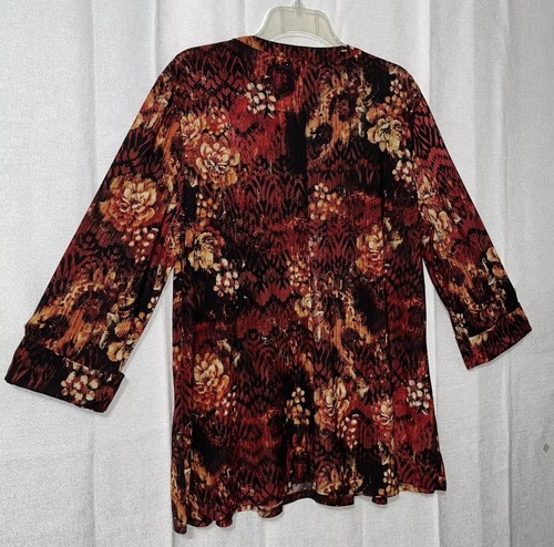 Cocomo Dark Multicolor Flowy Stretch Popover Top Boho Chic Artsy 3/4 Sleeve XL - Picture 11 of 17
