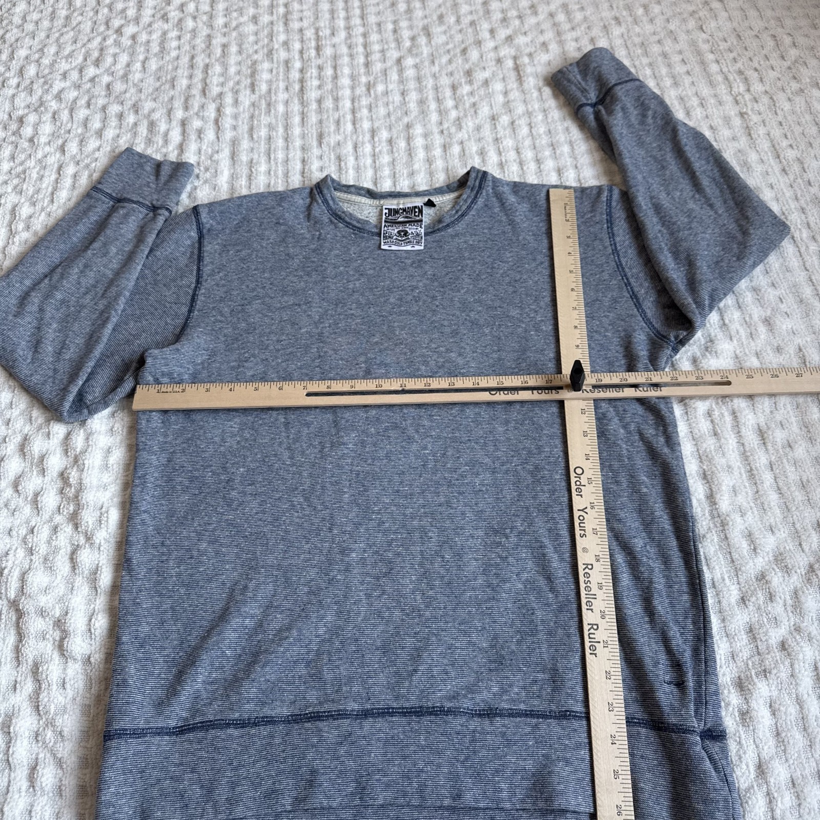 Jungmaven L Large 55% Hemp Organic Cotton Crewneck Sweatshirt Blue Stripe Fleece