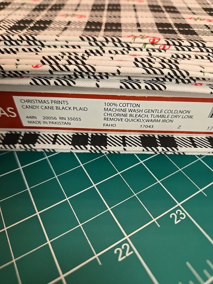 Fabric Traditions Christmas Candy Canes Black & White Plaid By The Half Yard Cut - Image 4 of 4