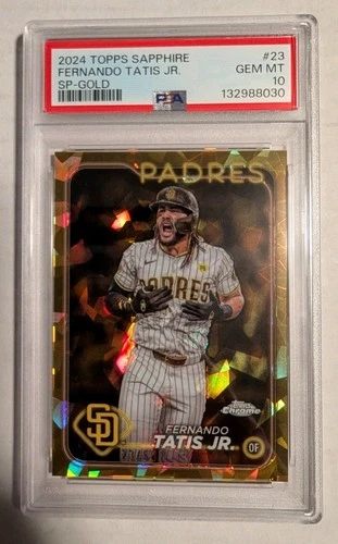 FERNANDO TATIS JR. 2024 TOPPS CHROME SAPPHIRE #23 SP GOLD REFRACTOR 50/50 PSA 10
