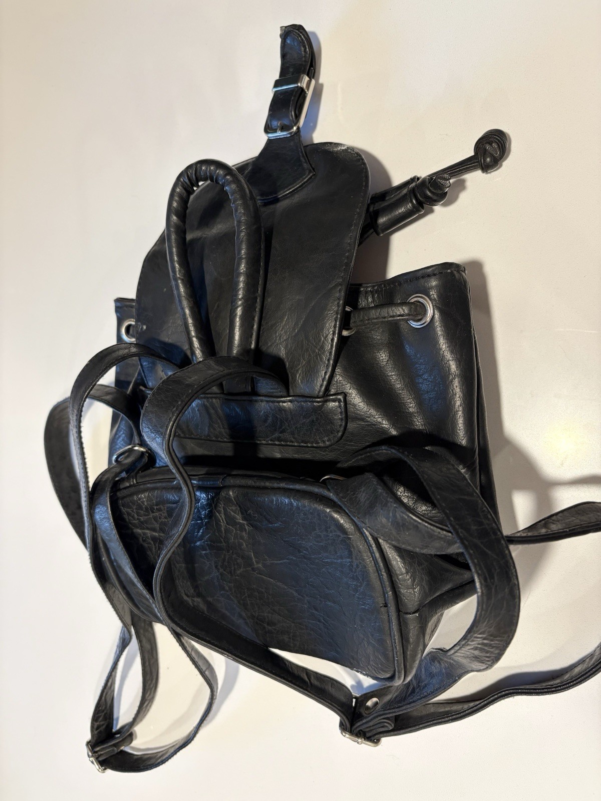 Small Black Leather Drawstring Backpack - image 6