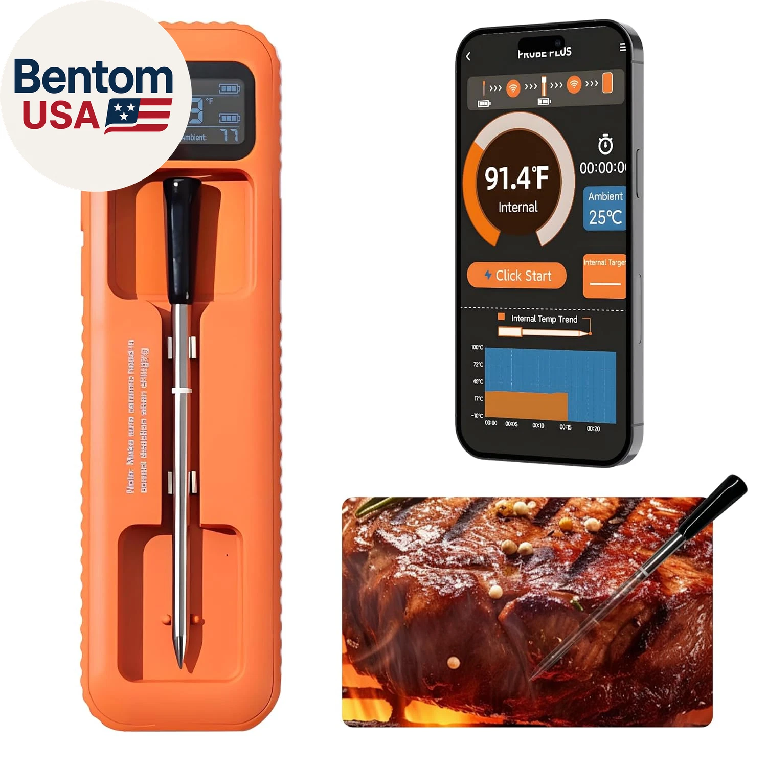 Wireless Meat Thermometer Digital with Bluetooth App Control, Gift for Mom, Rech