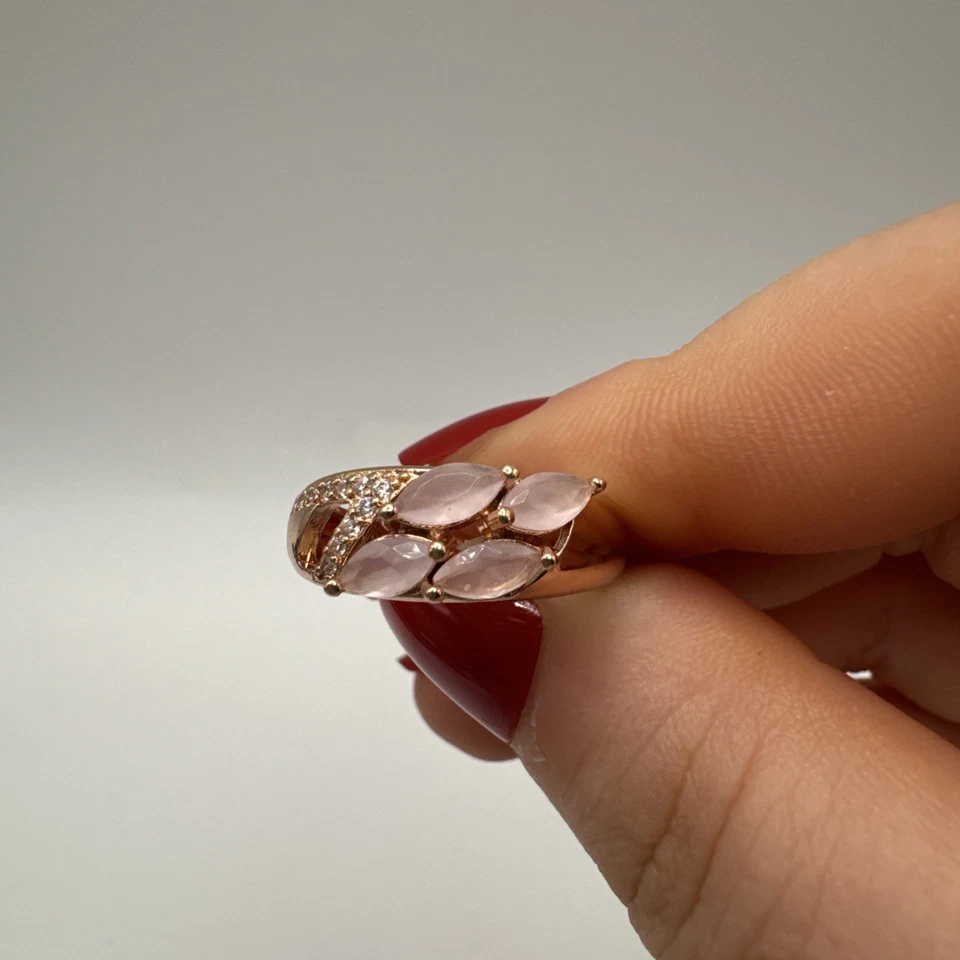 14CT ROLLED Bonded Gold Ring Size O Semi Precious Rose Quartz Hallmarked 585RG - Image 2 of 4