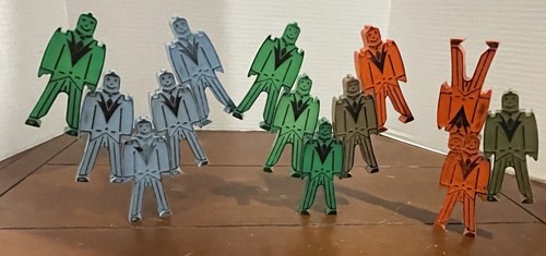 Bill Ding Vintage Plastic Balancing Clown Blocks set of 13 Orange, Blue, Green &