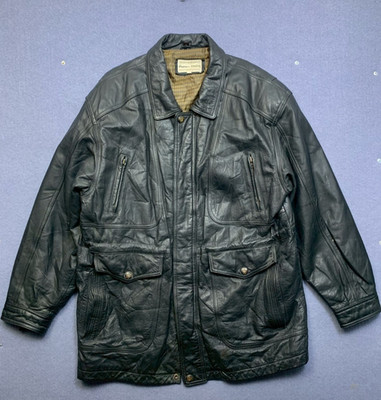 Vintage Perma Stone Black Genuine Leather Jacket Bomber Moto Biker Coat Size M