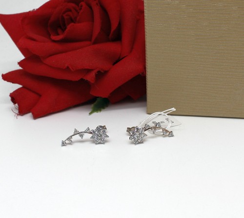 NWOT Sterling Silver CZ Flower Eye Climber JTV Earrings 2.8g Cat RESCUE