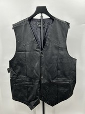 Cody James Men  s Black leather vest Front Snap V Neck Size XL