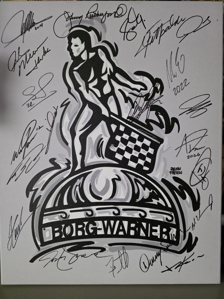 Signed 16x20 Canvas Art Print Of Borg Warner Trophy By 21 Indy 500 Champions - Image 2 of 2