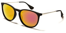 Polarized Sunglasses Classic Round Look Black/Silver Frame Yellow Mirror Lens