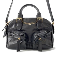 Dior Grand Tour Bowling Bag Size Small Crinkled Calf Leather Black M6000UNQD