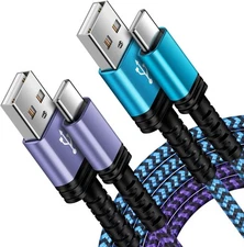 2Pack 6FT Android Samsung A15 Charger Cord USB C to Type A Blue Purple 