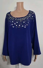 Victor Costa Occ Blouse Sequined 3X Purple 3/4 Sleeve Pullover Round Neckline 