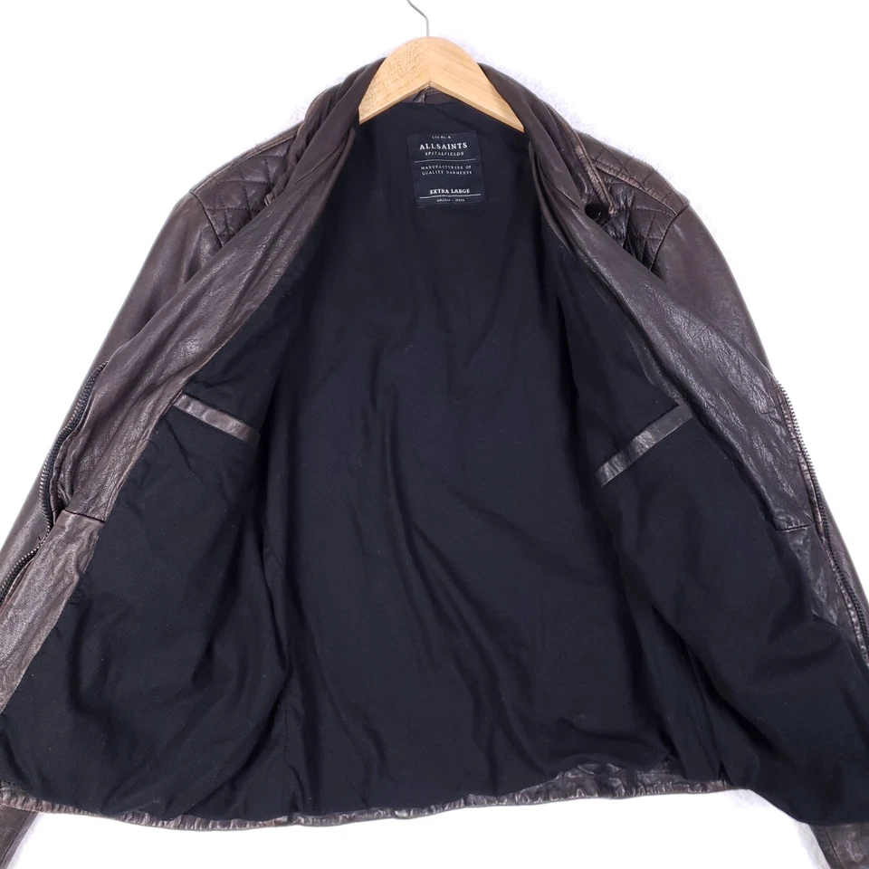 Chaqueta de moto AllSaints Spitalfields de cuero acolchada marrón XL motociclista envejecida Foto 4 de 4