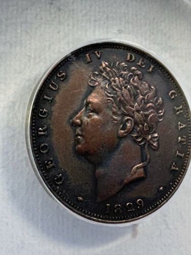 1829 Great Britain Farthing Graded AU 50 Details Scratched and Cleaned by ANACS - Picture 2 of 8