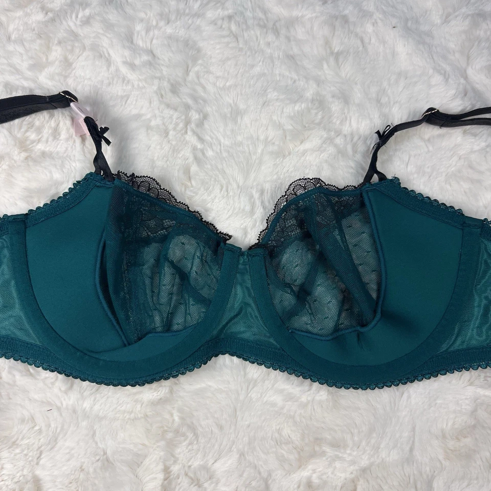 Бюстгальтер балконетный Victoria's Secret Dream Angels Wicked без подкладки бирюзовый черный кружевной 36DD - Изображение 4 из 4