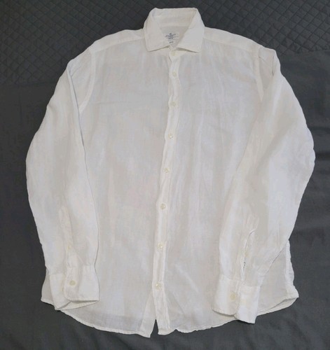 Hackett Langarmhemd weiß Baumwolle Leinen Slim Fit: Medium M