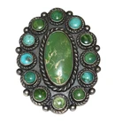 Vintage Navajo Green Turquoise 1.75" Front Sterling Silver Adjustable Ring