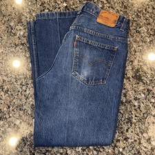 1980  s Levis Orange Tab Straight Made in Canada Dark Indigo Wash Leather Tag