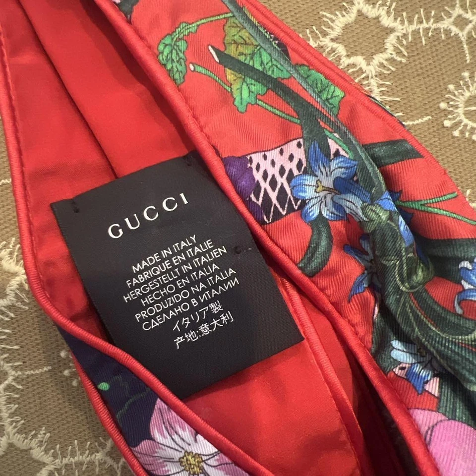 正品 GUCCI 真丝头带头巾发带配件华丽红色 — 第 2/3 张图片
