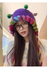 Cute Ant Knitted Beanie Hat：Fluffy Funny Winter Warm Cap For Women/Girls