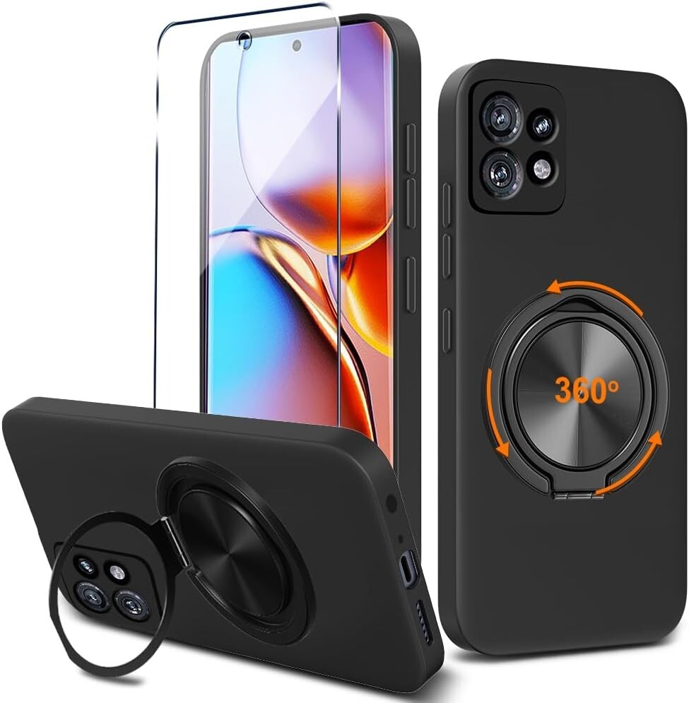 Case for Motorola Moto Edge+ Plus 5G 2023 with 360° Ring Holder Kickstand, Black