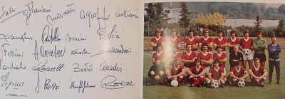 Alte Klappkarte mit Mannschaftsfoto und Autogrammen AC Turin (torino) 1974/75