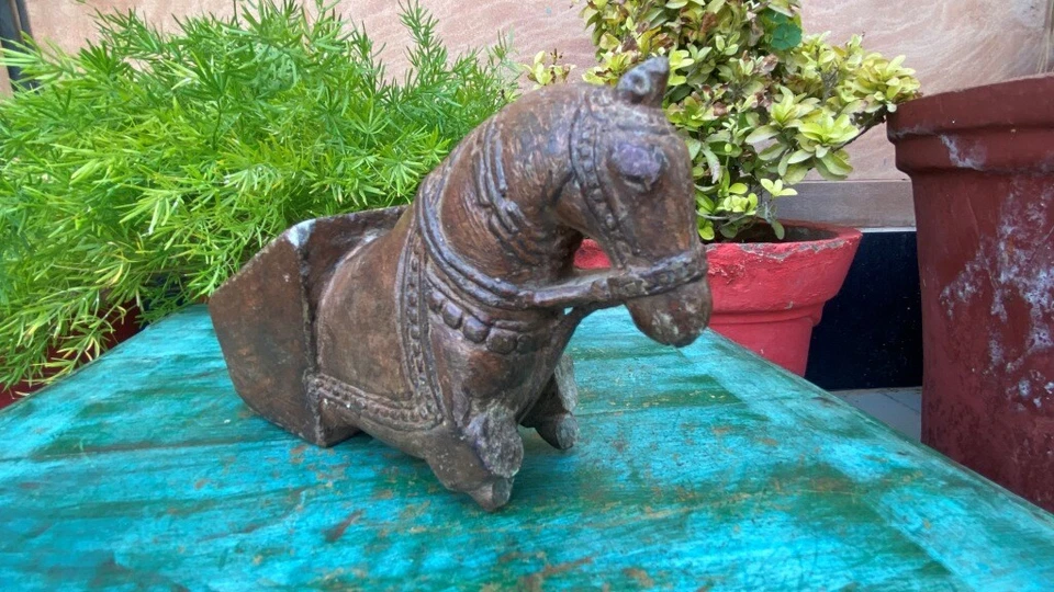 1800 年代古石精美手工雕刻美丽马雕像门侧支架  — 第 2/4 张图片