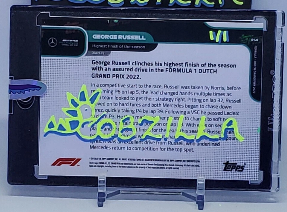 George Russell 2022 Topps Now #054 Formula 1 F1 UV Embellished Bobzilla Auto 1/1 - Image 4 of 4