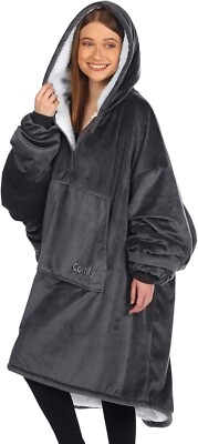 Comfy Oversized Hoodie Anthrazit Mikrofaser Sherpa Tragbare Decke NEU KOSTENLOSER VERSAND
