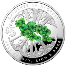 1 oz Australia Silver Coin Beauty, Rich & Rare - Daintree Rainforest - Domed